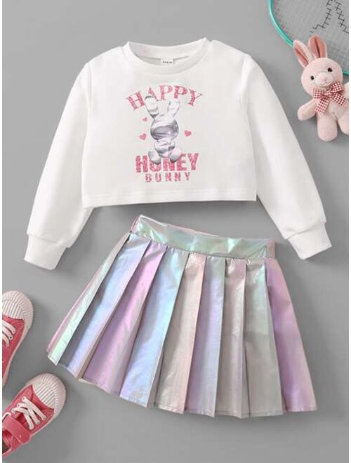 SHEIN Kids Y2Kool Toddler Girls Letter & Cartoon Graphic Sweatshirt & Skirt