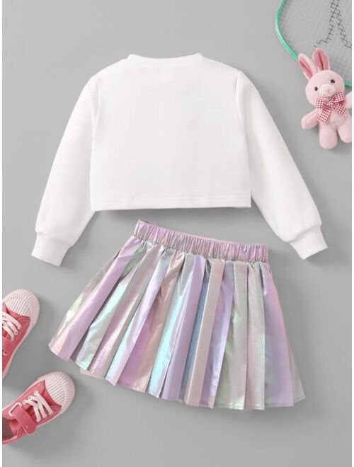 SHEIN Kids Y2Kool Toddler Girls Letter & Cartoon Graphic Sweatshirt & Skirt