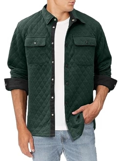 JMIERR Mens Quilted Shirt Jackets Casual Long Sleeve Snap Button Down Shirts with Pockets