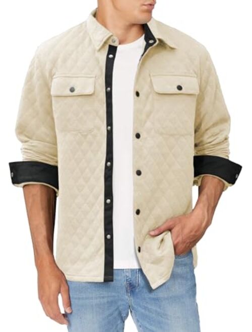JMIERR Mens Quilted Shirt Jackets Casual Long Sleeve Snap Button Down Shirts with Pockets
