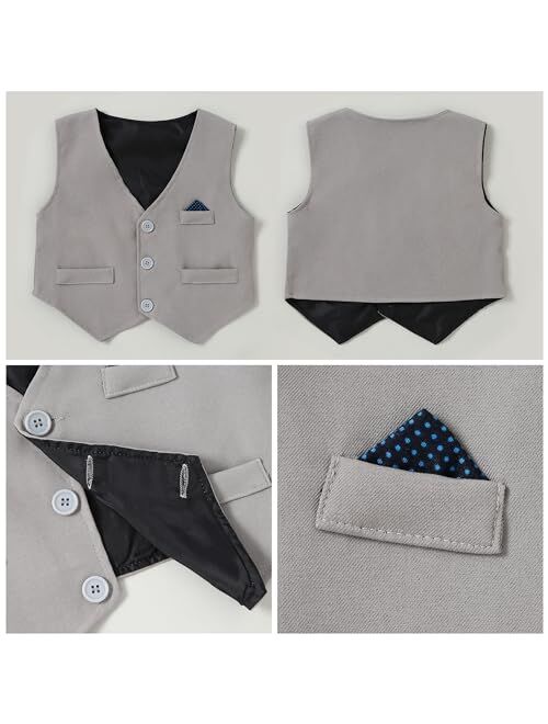 Caretoo Toddler Baby Boy Clothes Suit 5Pcs Gentleman Wedding Outfit Dress Shirt+Vest+Bow Tie+Suspender Pant Formal Set 12M-5T