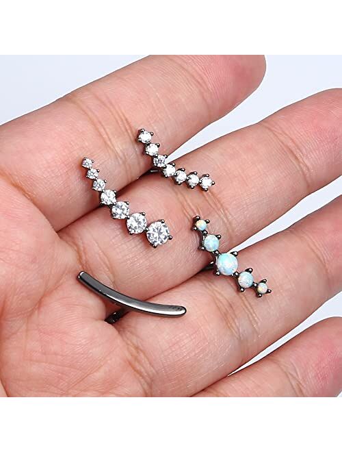 FIBO STEEL 4 Pcs 16G Cartilage Stud Earrings for Women Opal CZ Bar Helix Conch Daith Piercing Jewelry Set