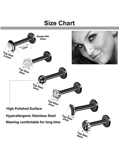 ONESING 12-25 Pcs 16G Tragus Earrings for Women Men Cartilage Earrings Labret Stud Tragus Piercing Jewelry