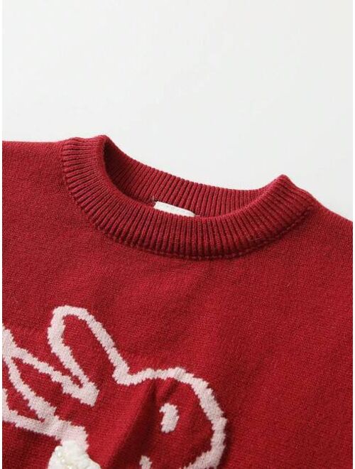 Shein Young Girl Rabbit Pattern Sweatshirt & Houndstooth Print Skirt