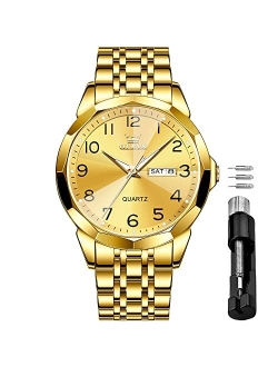 Watch for Men Luxury Dress Analog Quartz Stainless Steel Waterproof Luminous Date Diamond Business Two Tone Casual Wrist Watch