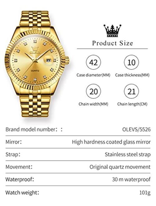 OLEVS Watch for Men Luxury Dress Analog Quartz Stainless Steel Waterproof Luminous Date Diamond Business Two Tone Casual Wrist Watch