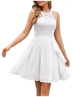 Wedtrend Women's Bridesmaid Dresses, Halter Sleeveless Cocktail Dress Ruffle A Line Short Prom Dress for Homecoming