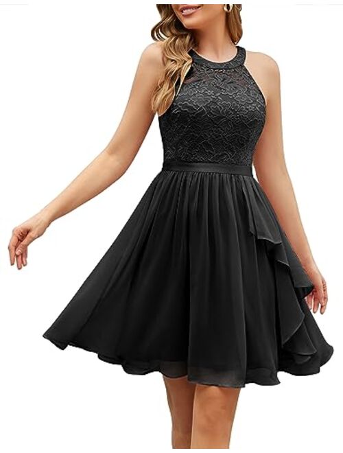 Wedtrend Women's Bridesmaid Dresses, Halter Sleeveless Cocktail Dress Ruffle A Line Short Prom Dress for Homecoming