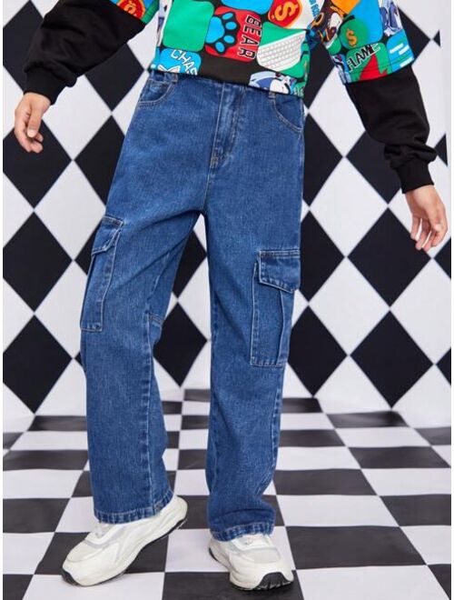 Shein Tween Boy Flap Pocket Side Cargo Jeans
