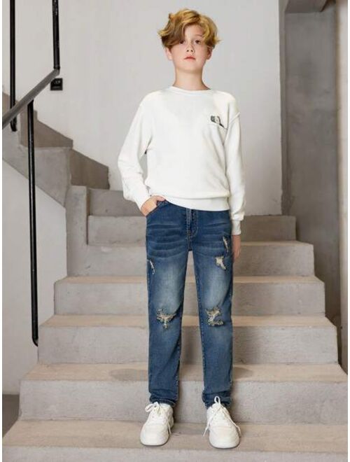 Shein Tween Boy Ripped Washed Jeans