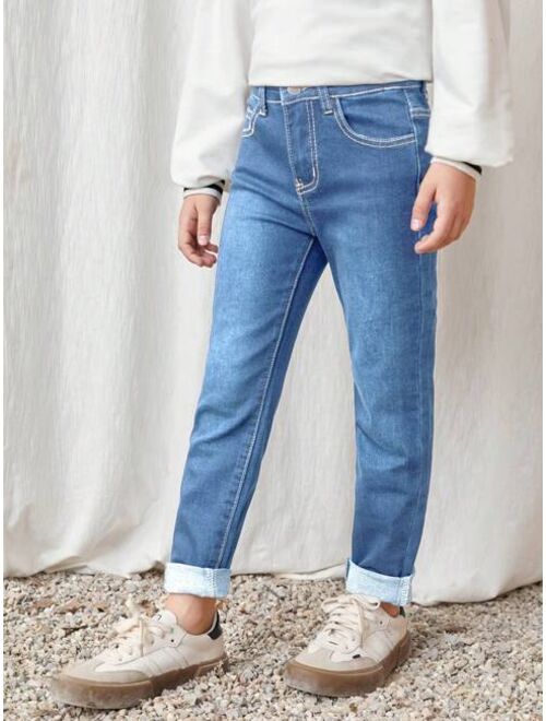 SHEIN Boy' Fleece-lined Warm Denim Jeans