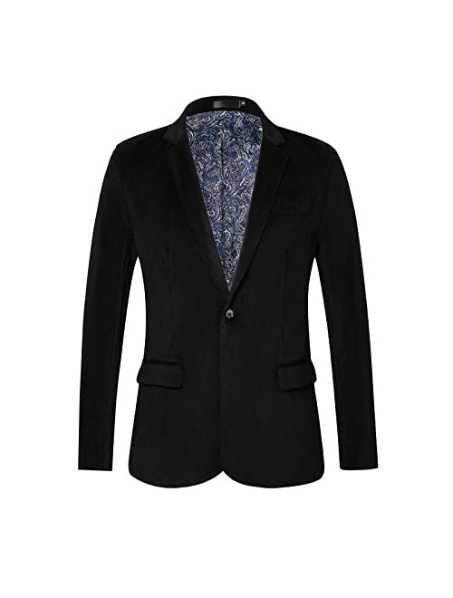 WZIKAI Men's Casual Corduroy Blazer Jacket Slim Fit One Button Work Wear Sport Coat
