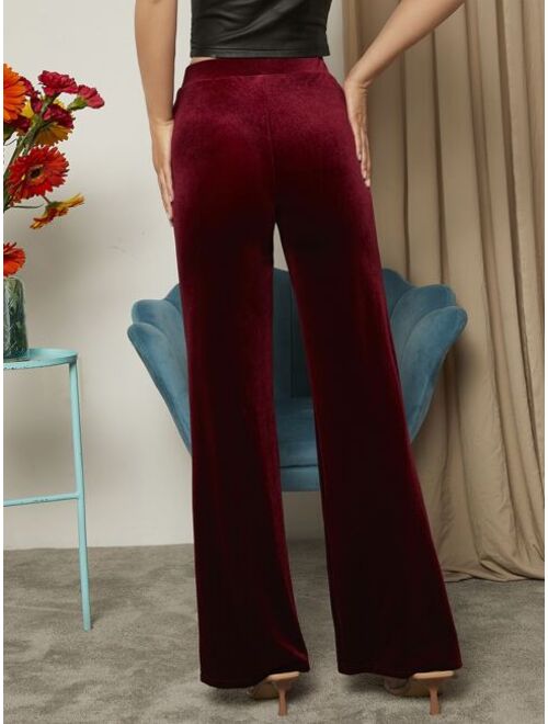 SHEIN Prive Solid Velvet Pants