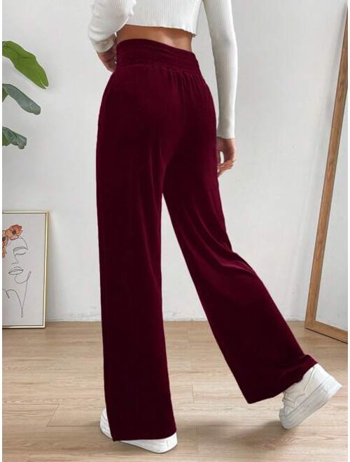SHEIN Essnce High Waist Split Hem Straight Leg Pants