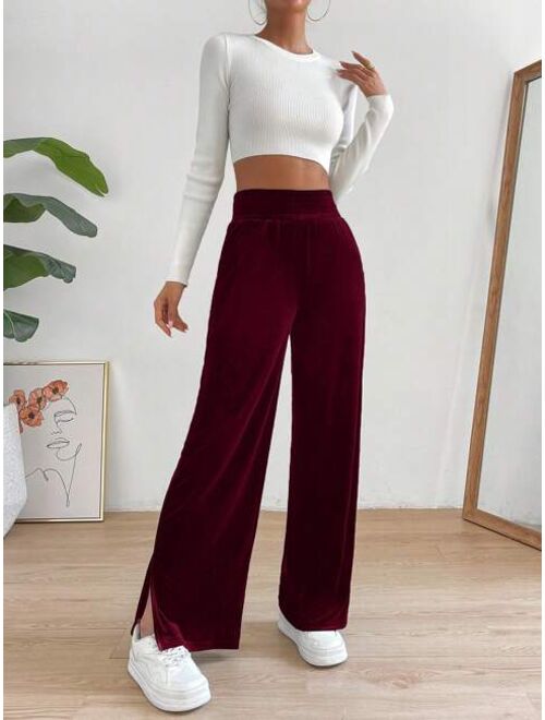 SHEIN Essnce High Waist Split Hem Straight Leg Pants