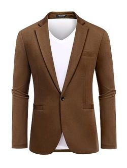 Men's Casual Blazer Knit Suit Jacket One Button Lightweight Sport Coat
