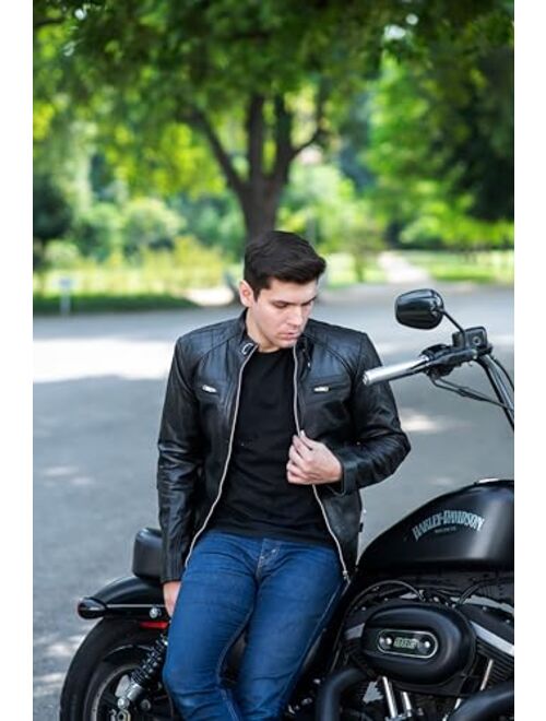 Tlc Fashion TLC Leather Motorcycle Jacket Men - Black Real Leather Jacket for Men in Sizes from XXS to 3XL - Lambskin Leather Jacket