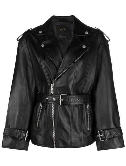 Maje wide-sleeved belted leather jacket