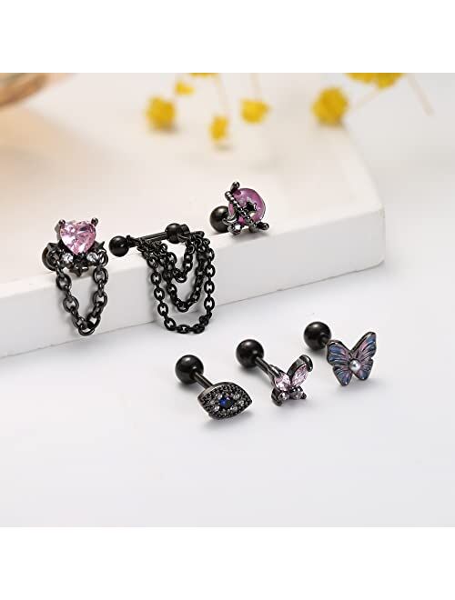 YADOCA 27Pcs 16G Cartilage Earrings For Women Men Tragus Piercing Jewelry Stainless Steel Conch Stud Hoop Earring Hypoallergenic Cz Butterfly Heart Evil Eye Cartilage Tra