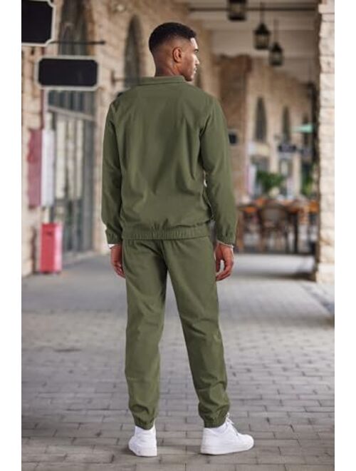 COOFANDY Men's 2 Piece Outfits Casual Long Sleeve Quarter Zip Polo Shirt Corduroy Pant Sets Fall Fashion Tracksuits