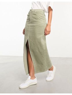 cord maxi skirt in sage