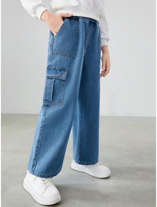 SHEIN Tween Boy Flap Pocket Side Cargo Jeans