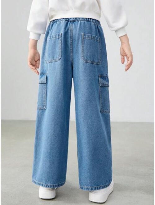 SHEIN Tween Boy Flap Pocket Side Cargo Jeans
