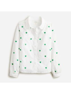 Girls' heart-embroidered button-up