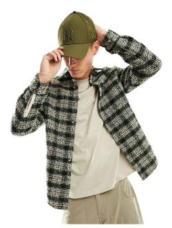 overshirt in boucle textured check in green and ecru