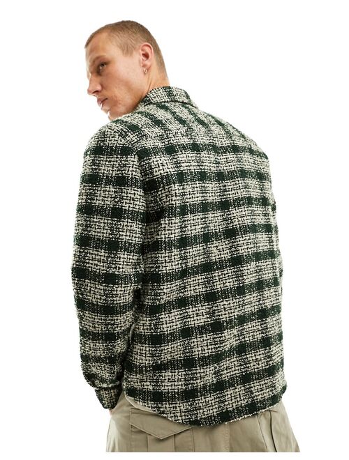 ASOS DESIGN overshirt in boucle textured check in green and ecru