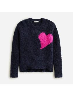 Girls' heart crewneck sweater in bubble yarn