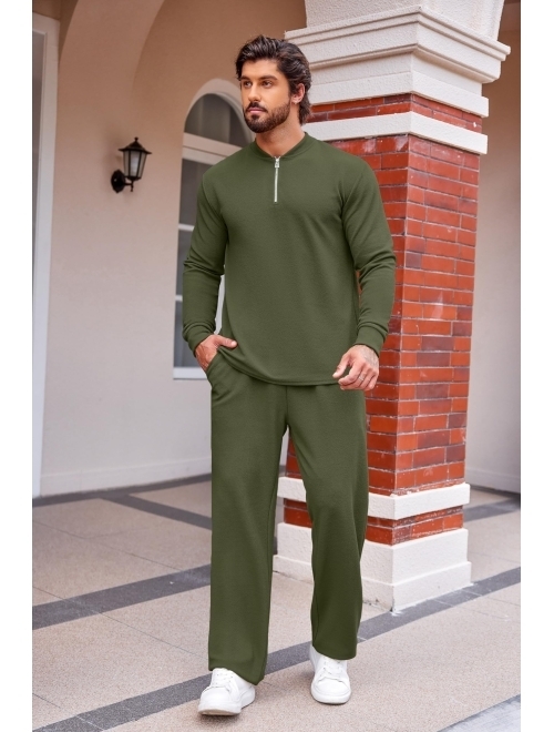 COOFANDY Men's 2 Piece Tracksuit Set Polo Athletic Sweatsuit Quarter Zip Jogging Long Sleeve Casual Sports Outfits