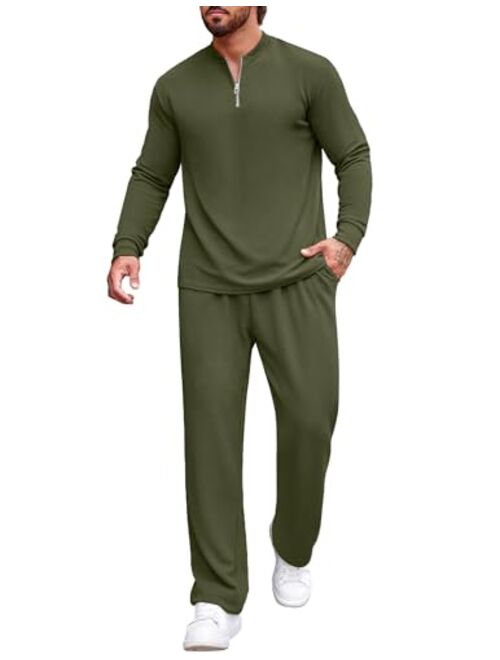 COOFANDY Men's 2 Piece Tracksuit Set Polo Athletic Sweatsuit Quarter Zip Jogging Long Sleeve Casual Sports Outfits