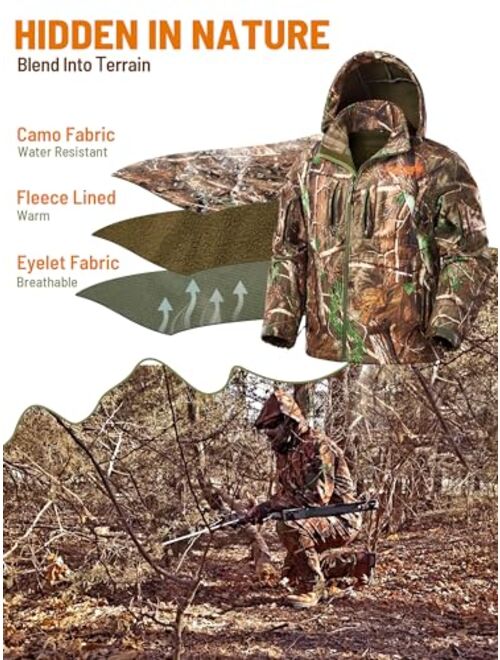 NEW VIEW Quiet Hunting Jacket for Men, Warm Camo Jacket with Fleece Lining, Water-resistant Hunting clothes