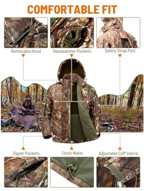 NEW VIEW Quiet Hunting Jacket for Men, Warm Camo Jacket with Fleece Lining, Water-resistant Hunting clothes