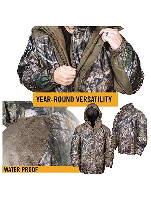 Realtree HOT SHOT Mens 3-in-1 Insulated Camo Hunting Parka, Waterproof, Removable Hood, Year Round Versatility