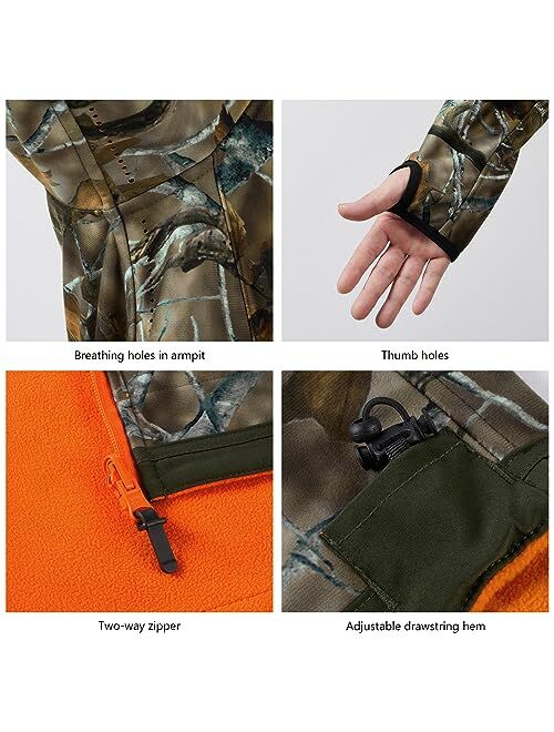 BASSDASH Mens Reversible Insulated Hunting Jacket Lightweight Silent Water Resistant Windproof Camo Fishing Winter Coat