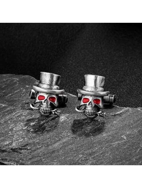 Hawson Sillver Tone Halloween Gentleman's red eye socket skull Cufflinks For Men With Gift Box.