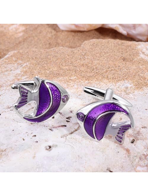 Hawson Purple Tropical Angel Fish Cufflinks For Men With Gift Box