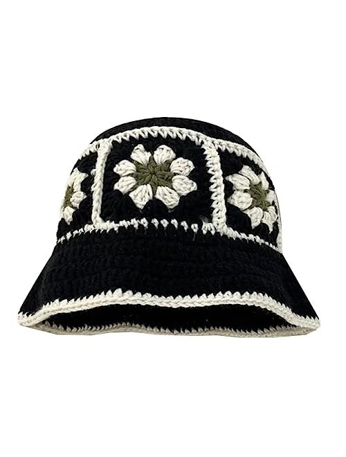 Hzxsny Floral Crochet Hat for Women Handmade Bucket Hats Foldable Multicolor Bucket Cap Casual Fisherman Caps Crochet Sun Hat 2023