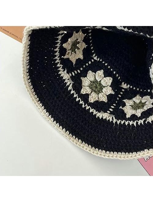 Hzxsny Floral Crochet Hat for Women Handmade Bucket Hats Foldable Multicolor Bucket Cap Casual Fisherman Caps Crochet Sun Hat 2023
