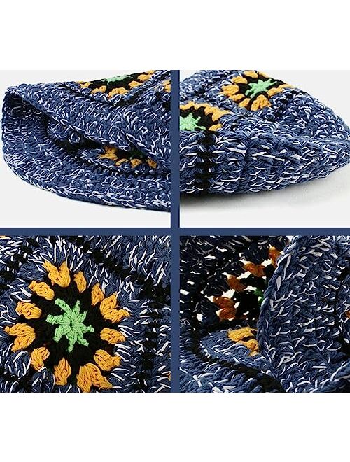 Hzxsny Floral Crochet Hat for Women Handmade Bucket Hats Foldable Multicolor Bucket Cap Casual Fisherman Caps Crochet Sun Hat 2023