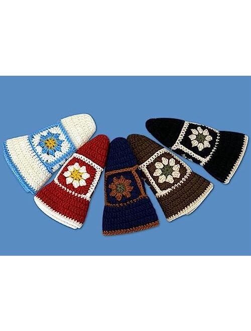 Hzxsny Floral Crochet Hat for Women Handmade Bucket Hats Foldable Multicolor Bucket Cap Casual Fisherman Caps Crochet Sun Hat 2023