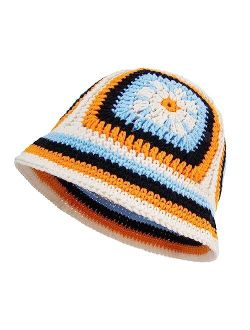OSOPLAY Crochet Knitted Hat Handmande Bucket Hat Summer Floral Beanies Cap (Orange)