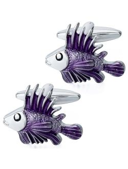 Hawson Purple Enamel Tropical Fish CuffLinks for Men With Box