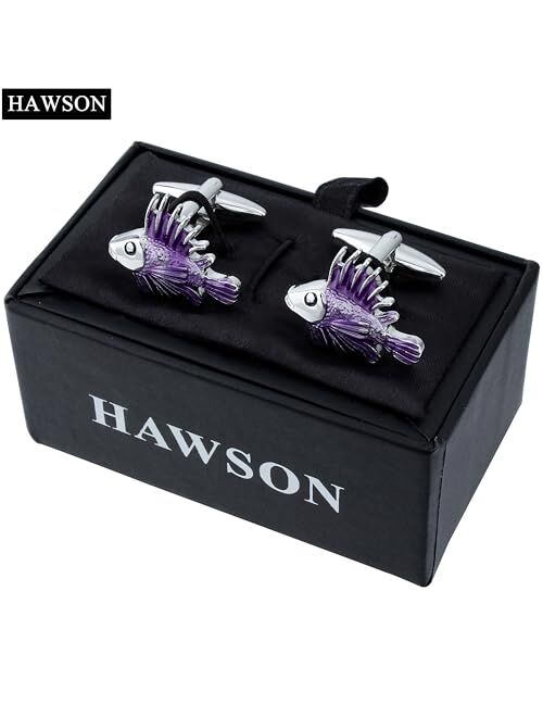 Hawson Purple Enamel Tropical Fish CuffLinks for Men With Box