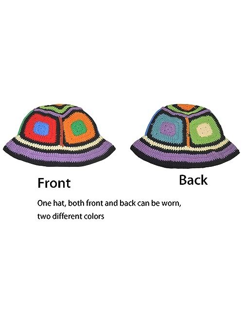 Bidadary Women-Crochet-Hat-Knitted Floral Bucket-Hat-Handmade Plaid Fisherman-Hat-for-Women Fall-Spring-Winter-Summer