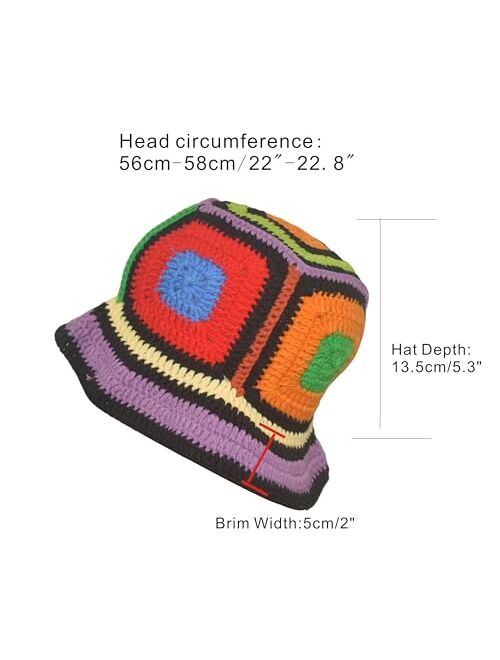 Bidadary Women-Crochet-Hat-Knitted Floral Bucket-Hat-Handmade Plaid Fisherman-Hat-for-Women Fall-Spring-Winter-Summer