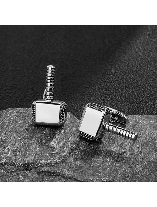 Hawson Thor's Hammer Cufflinks For Men in Silver Tone With Gift Box.