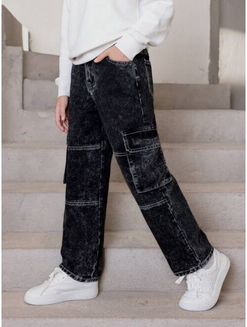 Shein Boys' (big Kid) Jeans New Fashionable Casual Cargo Straight Leg Denim Pants